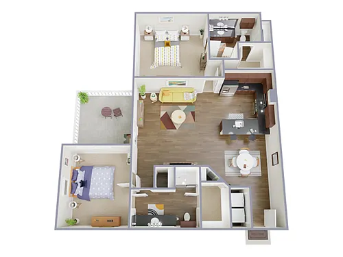 Floor plan 2 Bed, 2 Bath A (80% Income Restricted)
