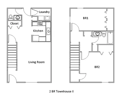 Floor plan 2BR/1.5BA 1150