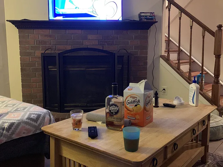 Basement with fireplace