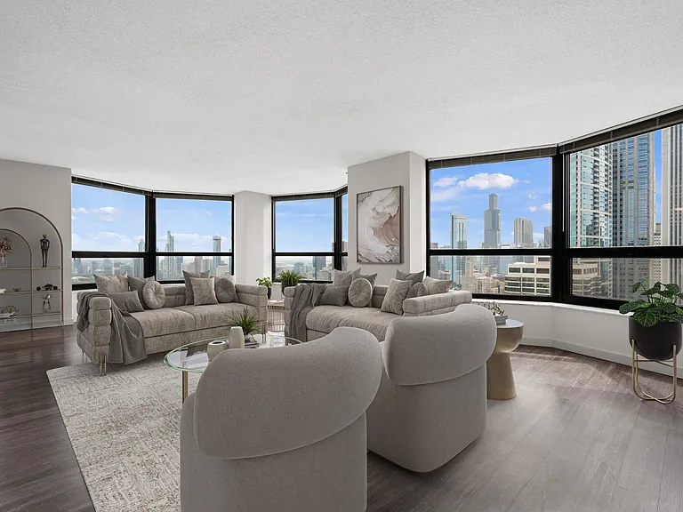 Plank-Style Flooring in Living Space at North Harbor Tower in Chicago, IL