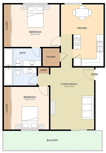 Floor plan Two Bedroom Two Bath
