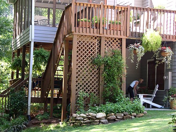 screen porch with interlocking stairs to lower decks (2 ea), Summer 07