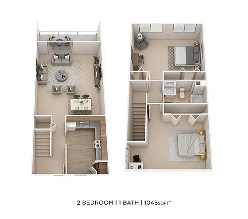 Floor plan Two Bedroom Townhome- 1,045 sqft