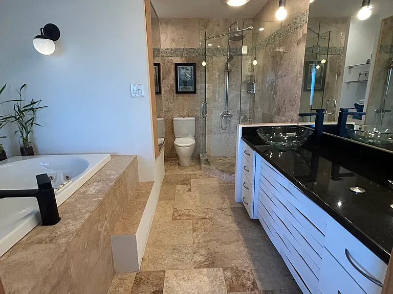 Main suite bath with jetted tub and shower
