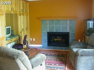 Family room with built in cabinets