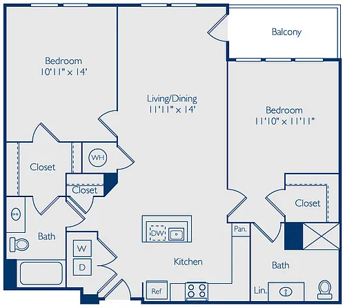 Floor plan 2 Bed 2 Bath B2C