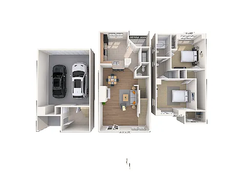 Floor plan Townhome 2x2.5 1230-1274 SF