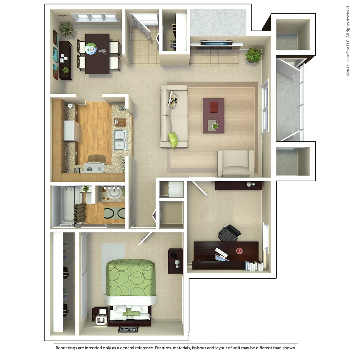 Floor plan 1 Bed 1 Bath Den (Plan B)