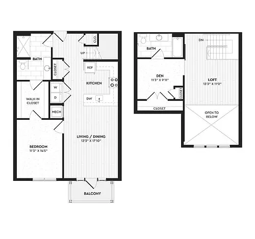 Floor plan A2a+L | 1 Bed | 2 Bath | Loft