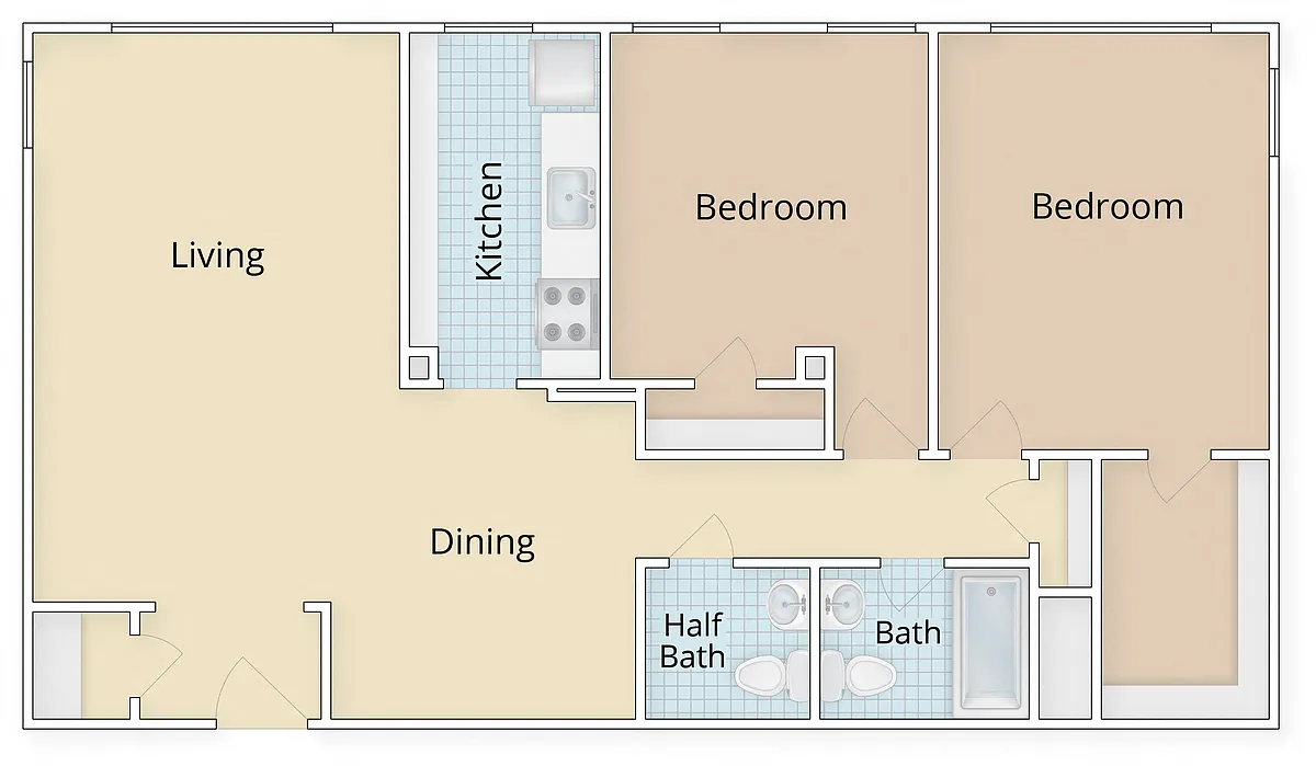 Floor plan Two Bedroom 1.5 Bath