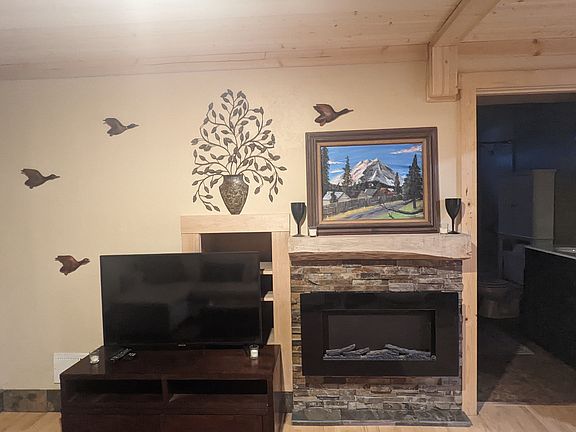 Living room with electric fireplace (for ambiance only)