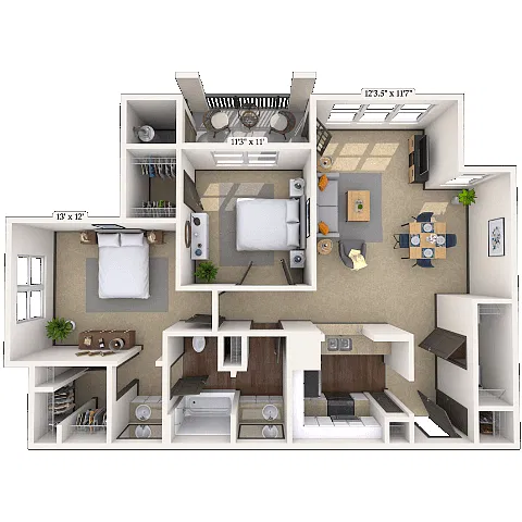 Floor plan Traditional 2x1 962 SF
