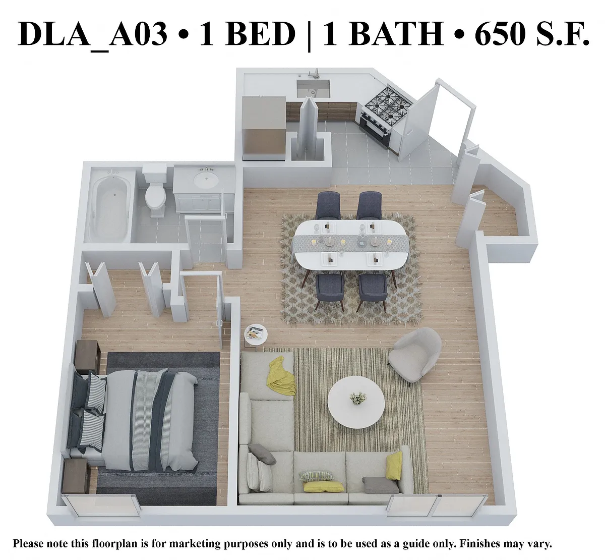 Floor plan One Bedroom One Bath - DLA650