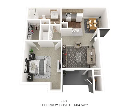 Floor plan One Bedroom - 684 sqft