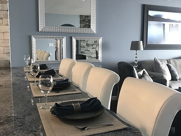 Dining seating on granite