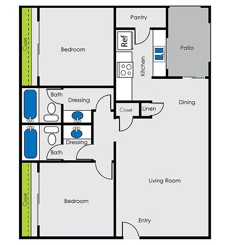 Floor plan 2x2B W/D