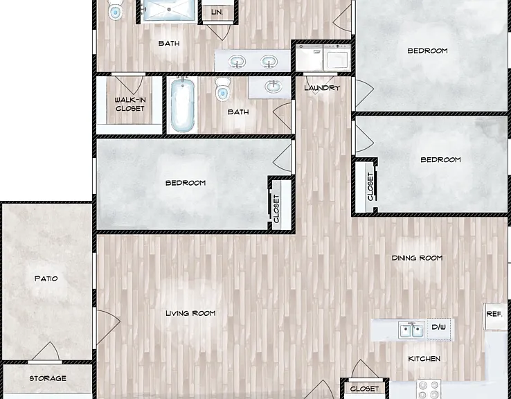3 Bed 2 Bath - Laurel Ridge I Floorplan Diagram