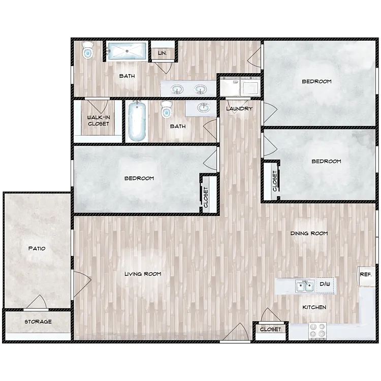 Floor plan 3 Bed 2 Bath - Laurel Ridge I