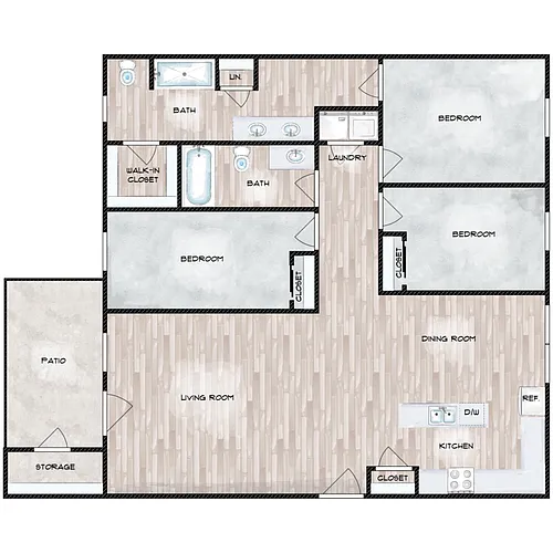 Floor plan 3 Bed 2 Bath - Laurel Ridge I
