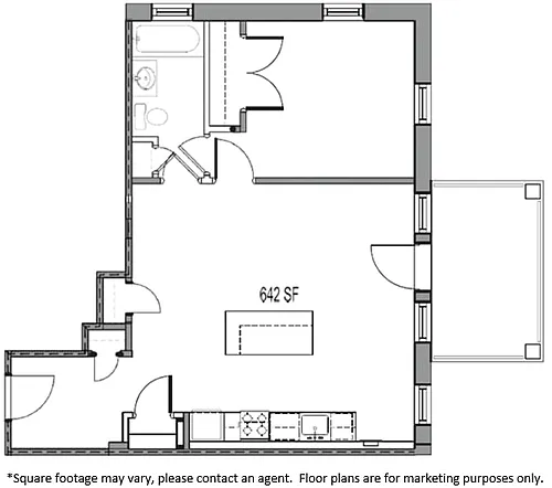 Floor plan 1 BED 1 BATH TIER 9