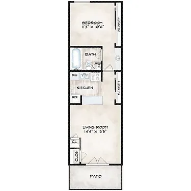 Floor plan One Bed One Bath Medium