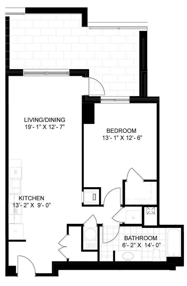 Floor plan 1 Bed/1 Bath-A03