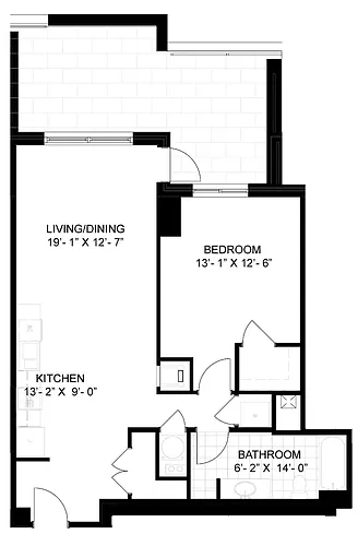 Floor plan 1 Bed/1 Bath-A03