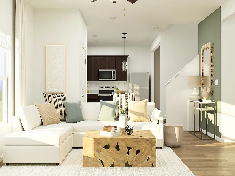 The family room fits a sectional.