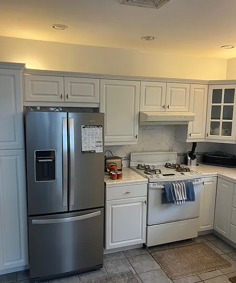 Brand new stainless steel fridge, kitchen aid stove/over and dishwasher