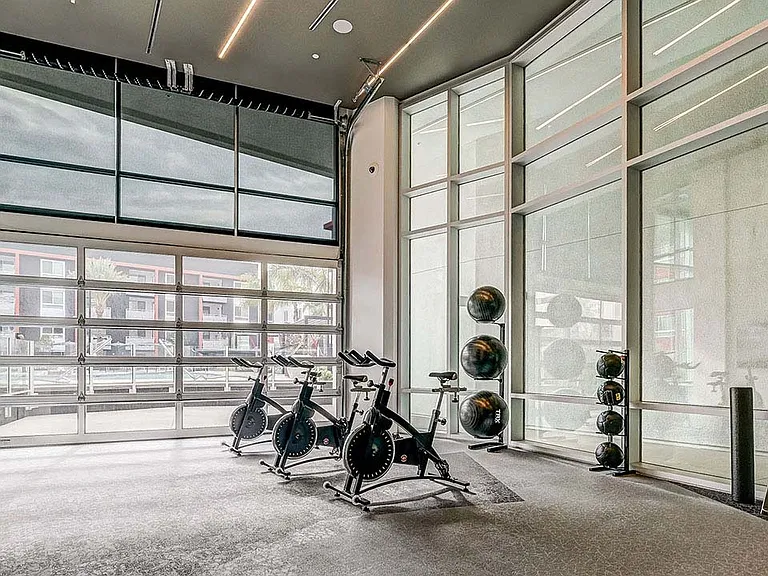 Griffis Platinum Triangle fitness center with spin bikes.