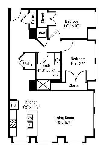 Floor plan 2 Bedroom 1 Bath