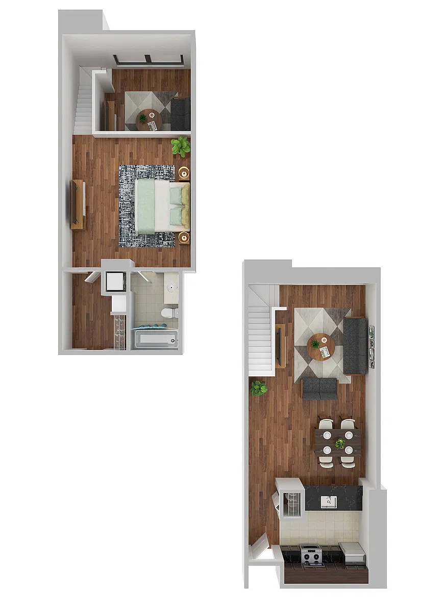 Floor plan Jr. 1 Bed 1 Bath Bi-Level with Loft A