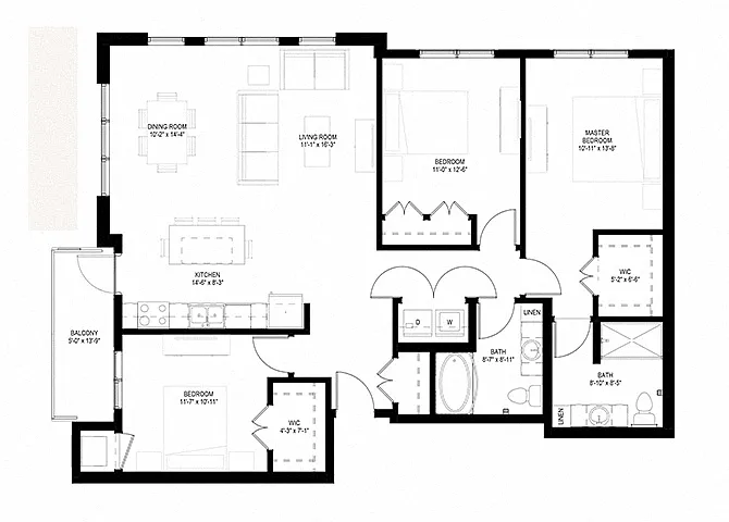 Floor plan Three Bedroom - B