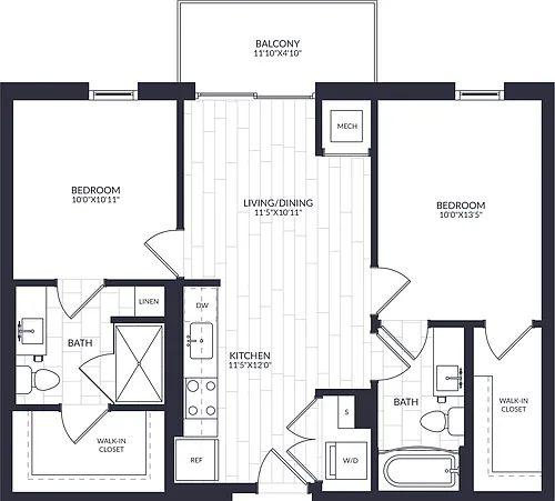 Floor plan 2 Bed/2 Bath-B2-0E