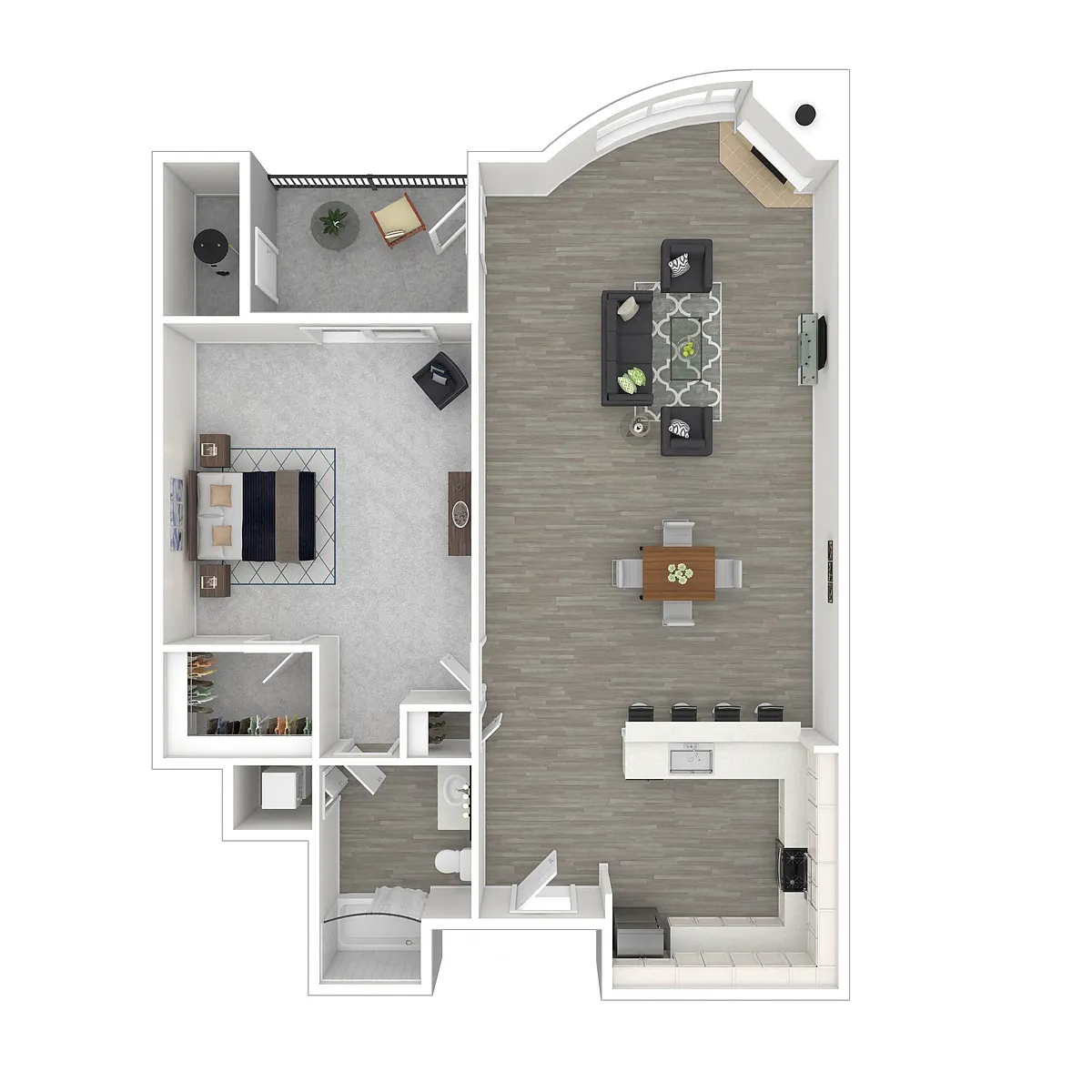 Floor plan 1 Bed, 1 Bath D