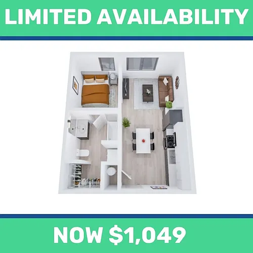 Floor plan 1BR/1BA - Cherry