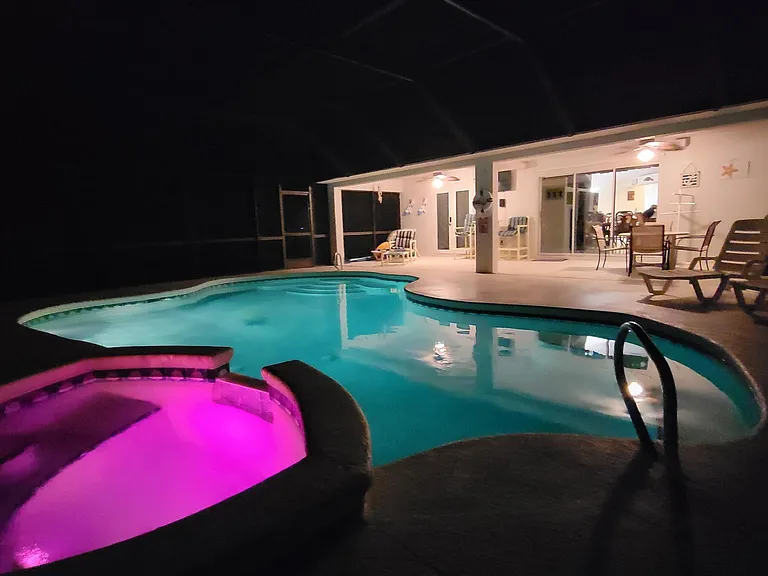 Pool during night with lights