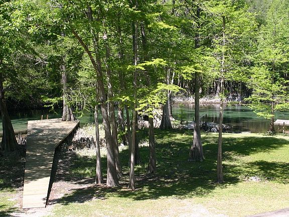 View of Ichetucknee Springs and dock from house