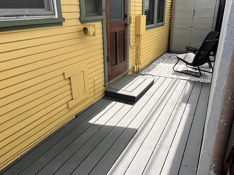 Private back deck + storage shed