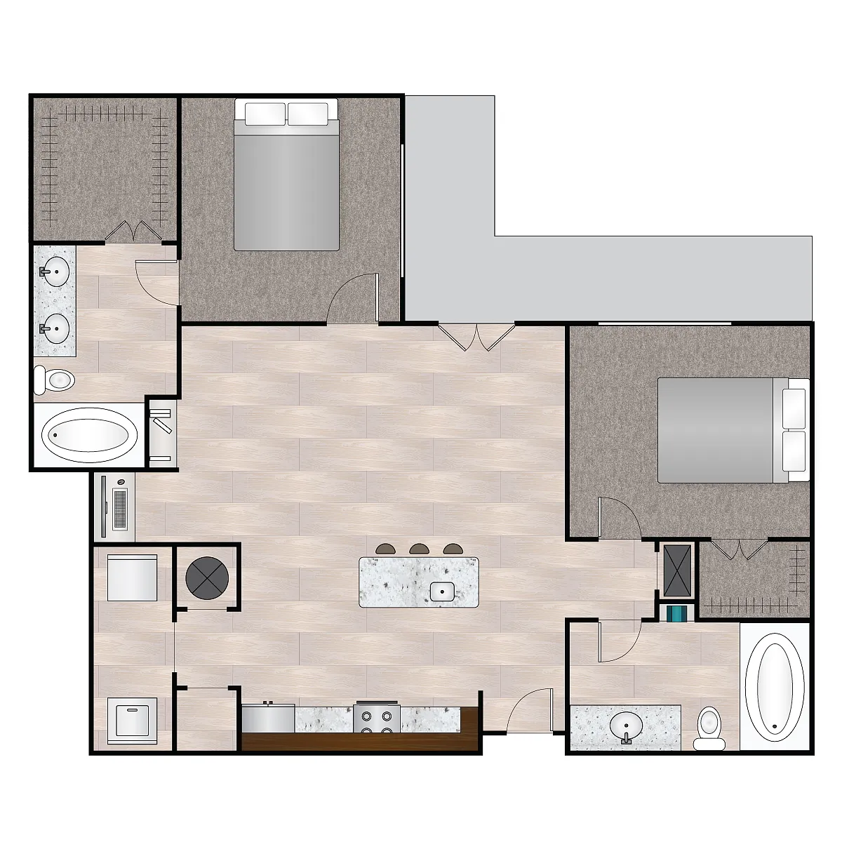 Floor plan B Quattro 1044 sqft - 1154 sqft