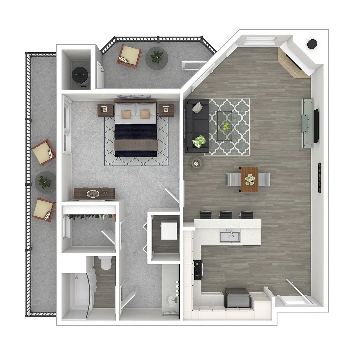 Floor plan 1 Bed, 1 Bath B