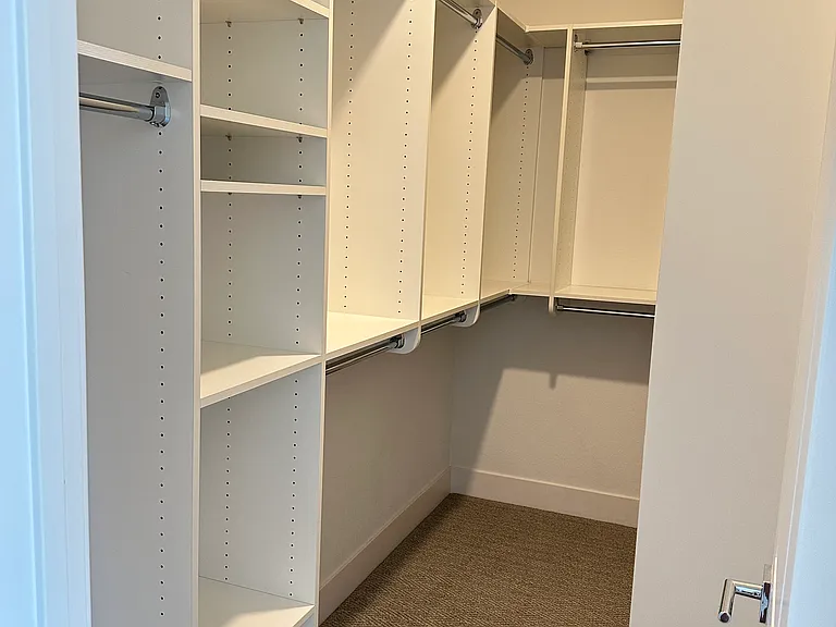 Master bedroom closet with built-in closet organizer