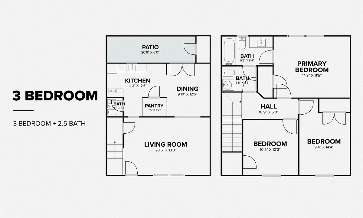 Floor plan 3 Bedrooms, 2.5 Bathrooms