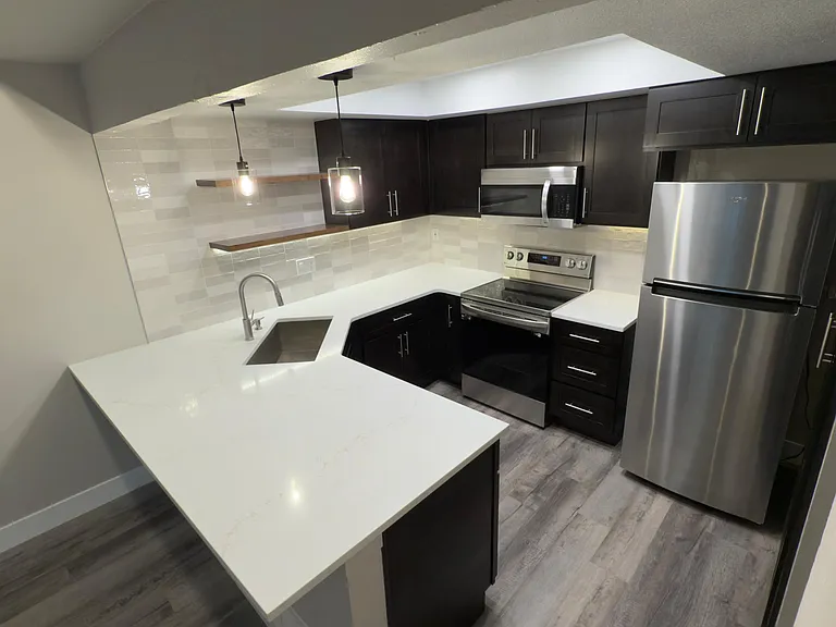 Newly remodeled kitchen with stainless steel appliances
