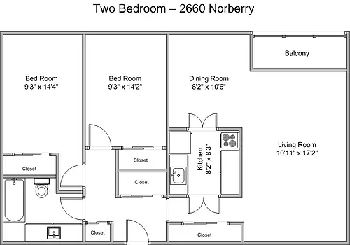 Floor plan 2660 Norberry 2-Bed