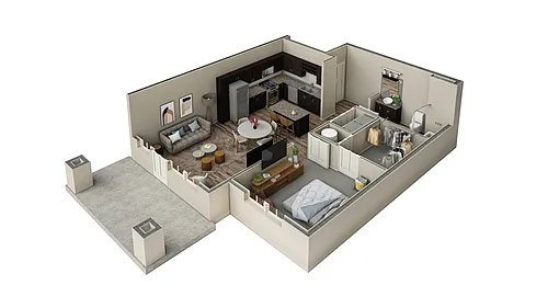 Floor plan 1 BR Haven Courtyard