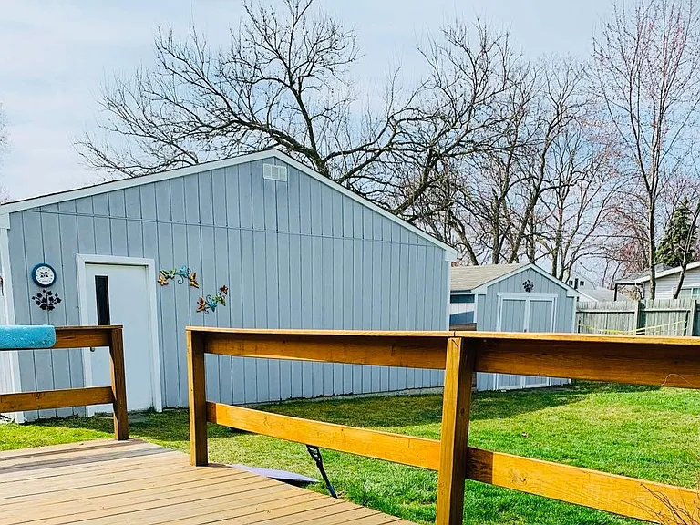 Back deck/yard viewing garage.