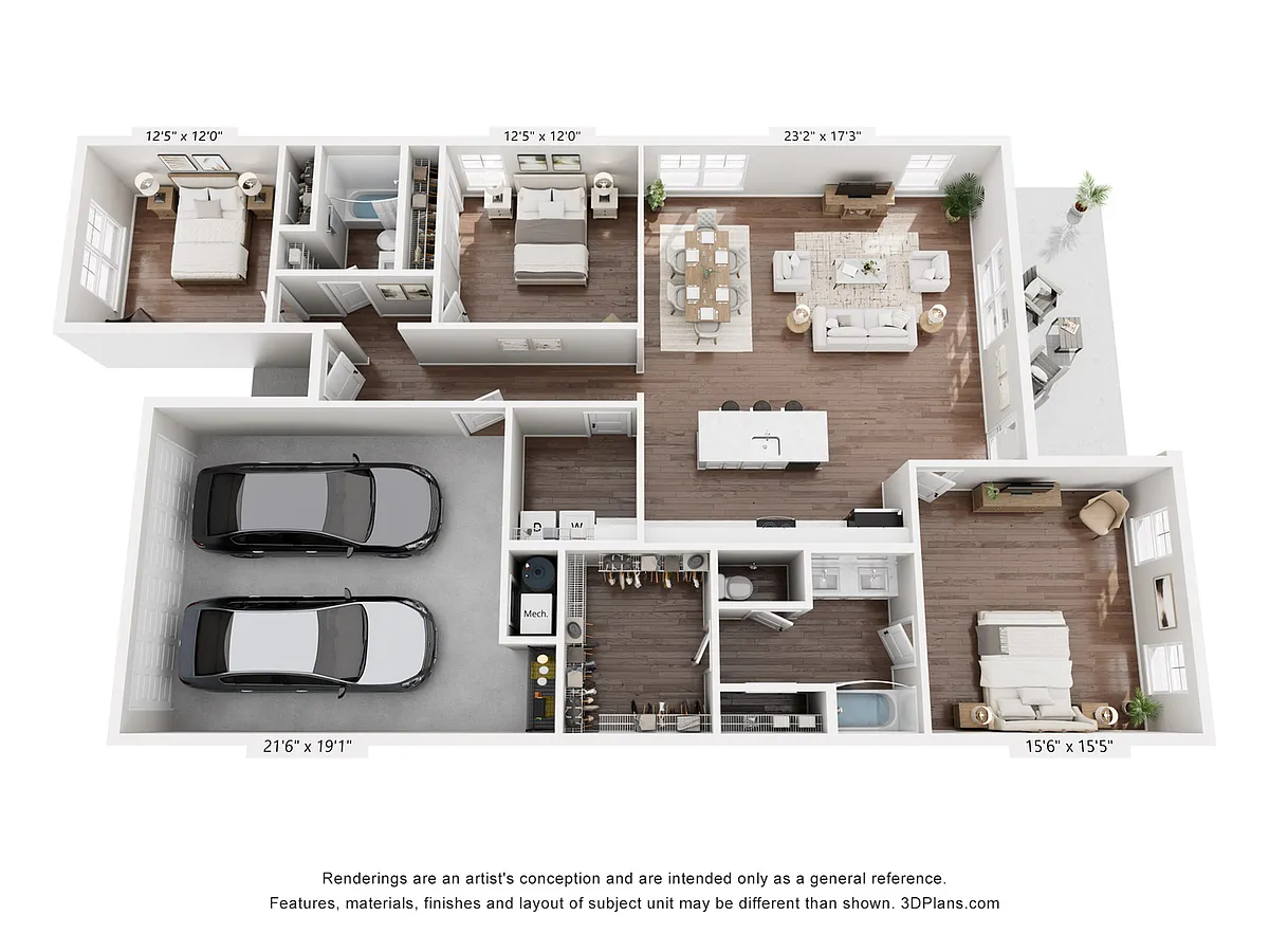 Floor plan 3 Bedroom, 2 Bathroom Duplex