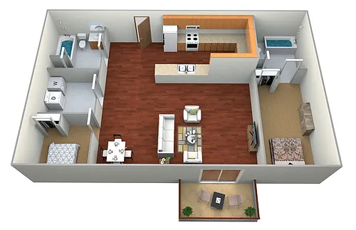 Floor plan 2 Bed, 2 Bath