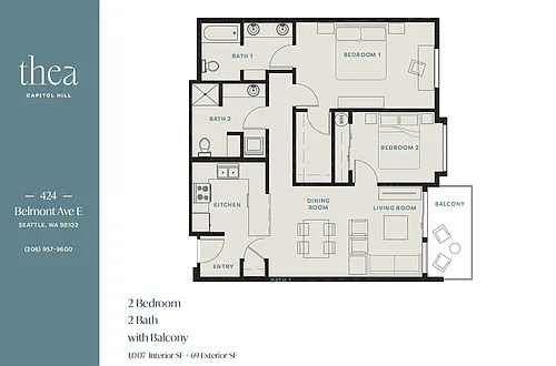Floor plan 2 Bedroom 2 Bathroom 1008 sqft